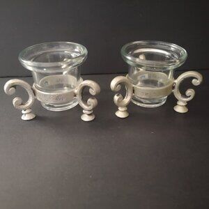 PartyLite 2 1/2" Glass Votive or Tea Light Holder w/ Ornate Metal Stand Set of 2